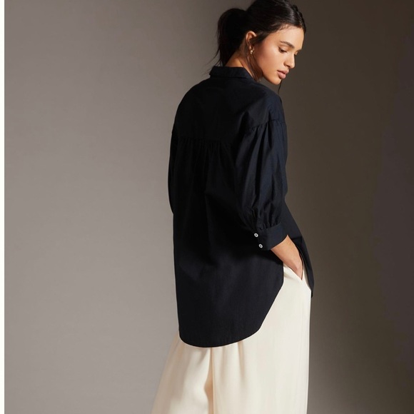 Maeve Anthropologie Poplin Buttondown Shirt Black Small - Picture 3 of 9